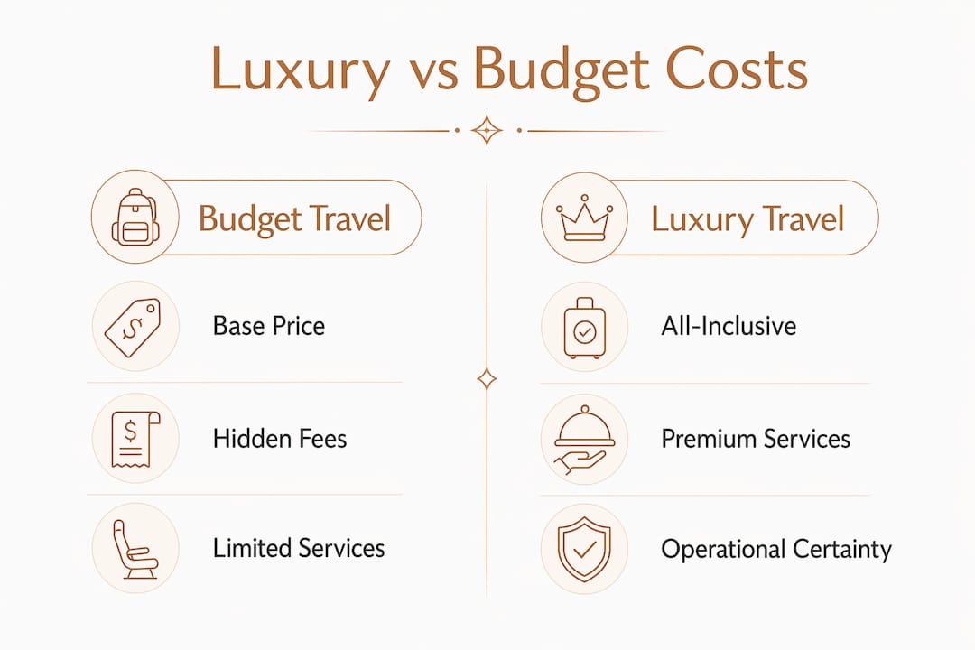 Comparison infographic of luxury and budget travel costs