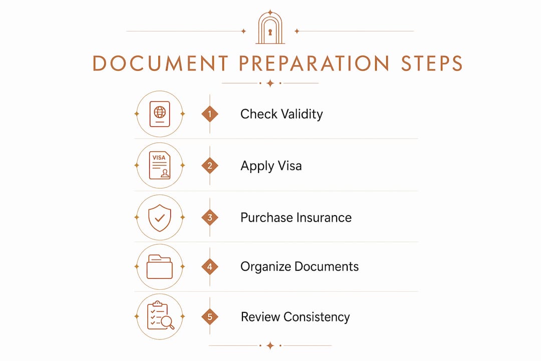Infographic illustrating luxury travel document preparation steps