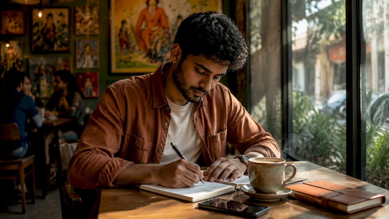 Travel advisor writing notes at desk
