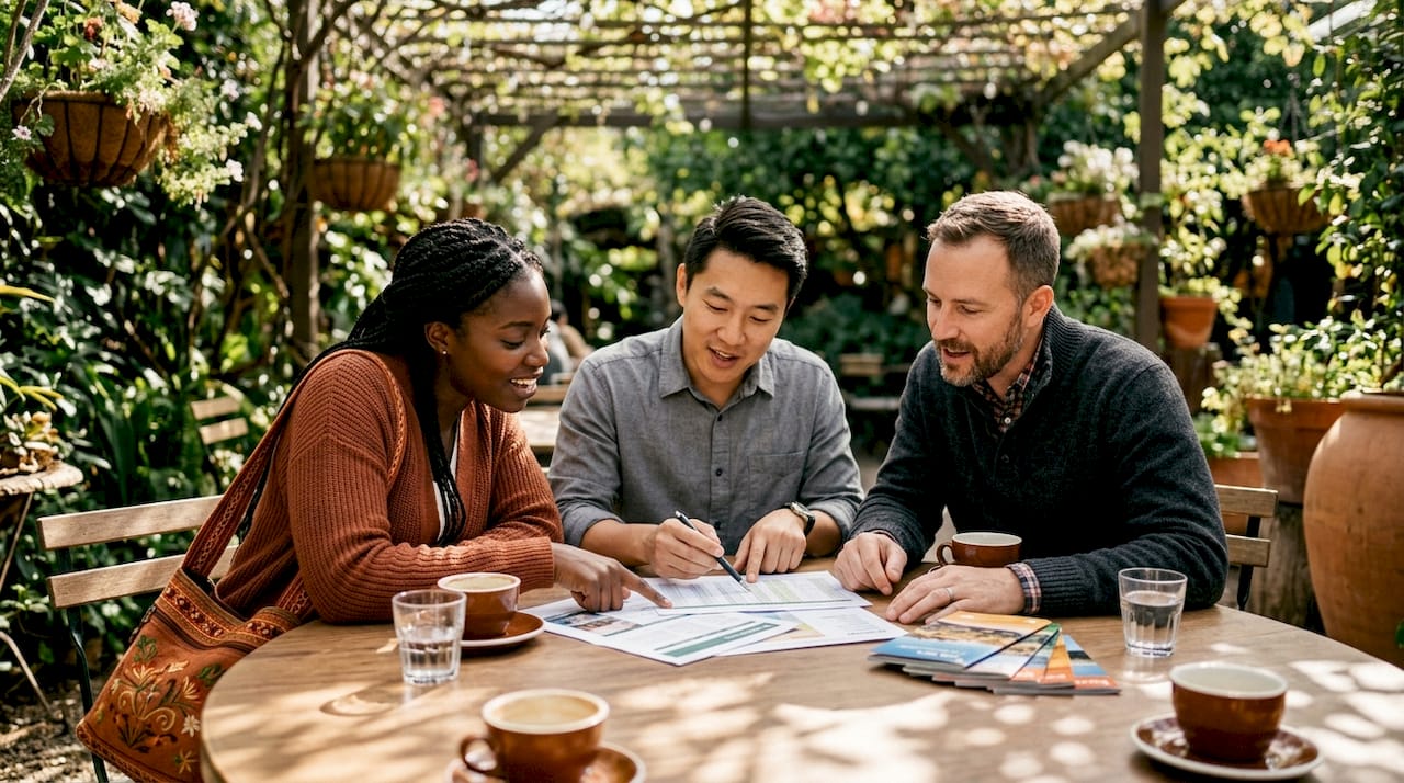 Travel professionals discussing bespoke trip details
