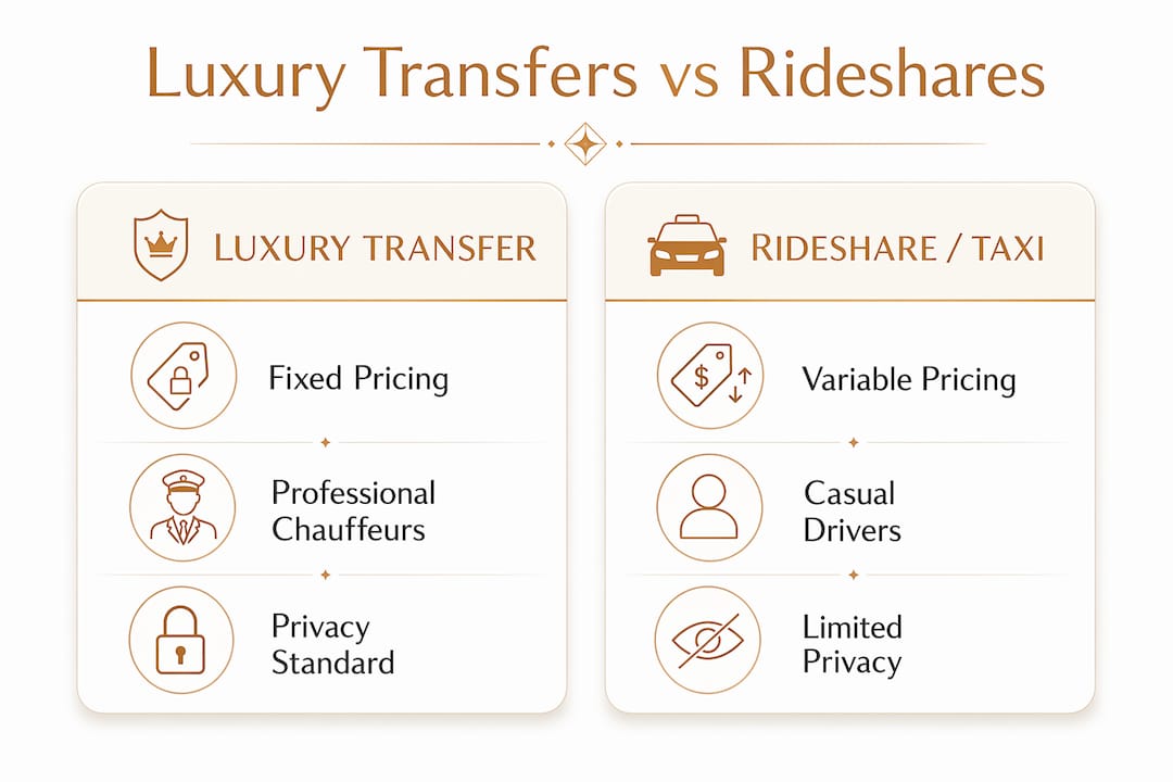Infographic comparing luxury transfers and rideshares