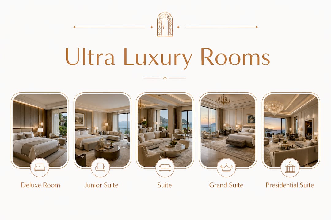 Infographic showing ultra luxury hotel room hierarchy