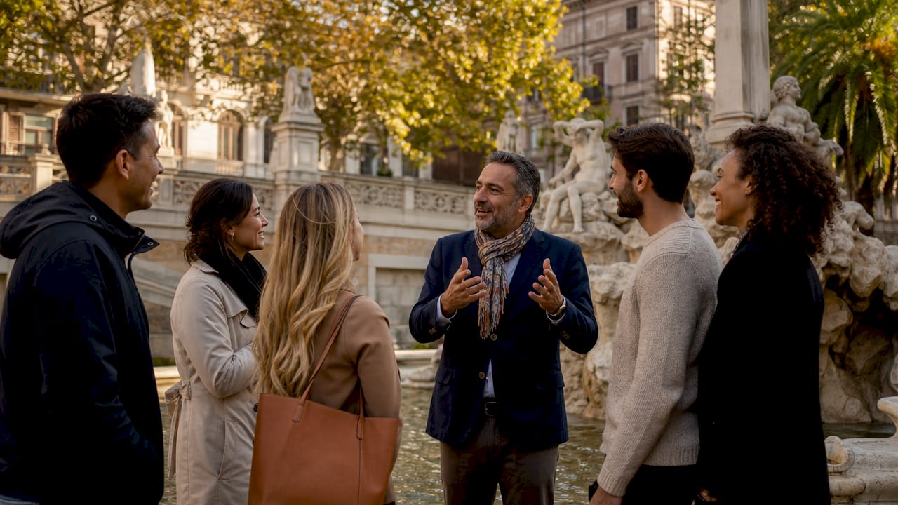 Small group listening to local guide outdoors