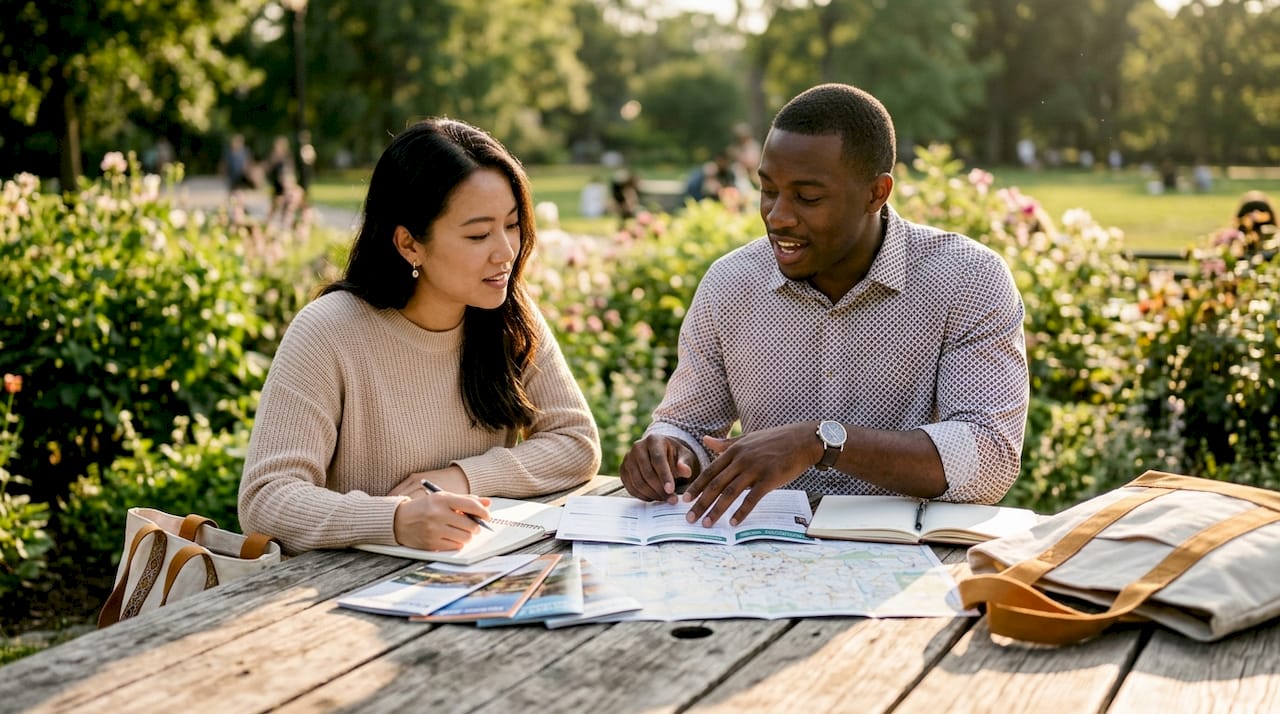 Travel agents collaborating on complex itinerary