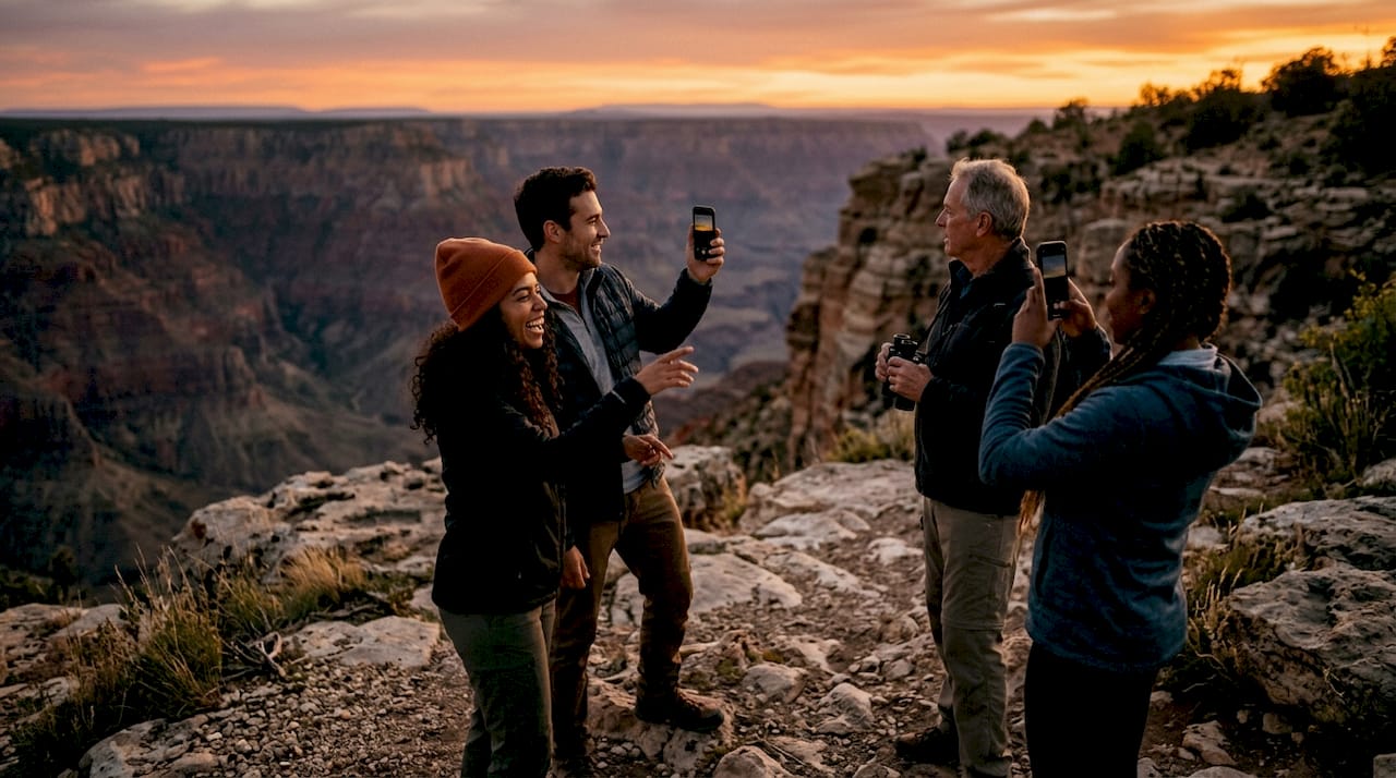 Group admiring iconic glacier mountain view outdoors
