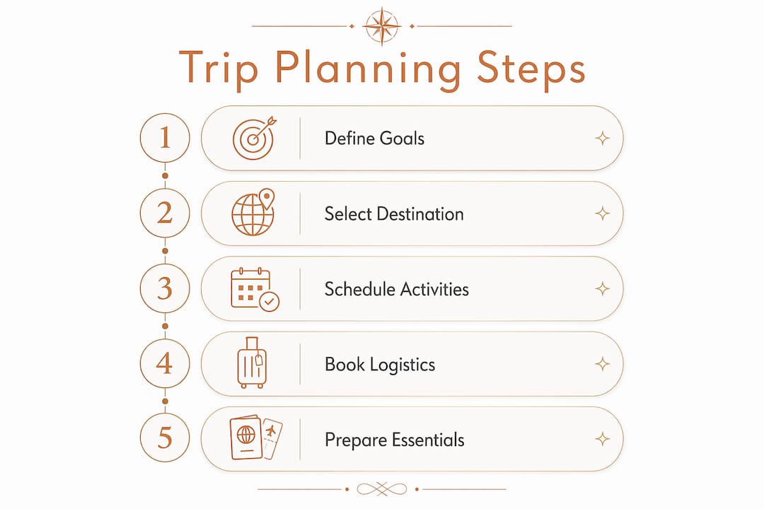 Infographic illustrating steps to plan a trip of a lifetime