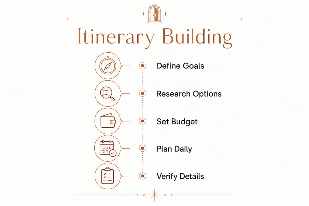 Infographic showing step-by-step itinerary building process