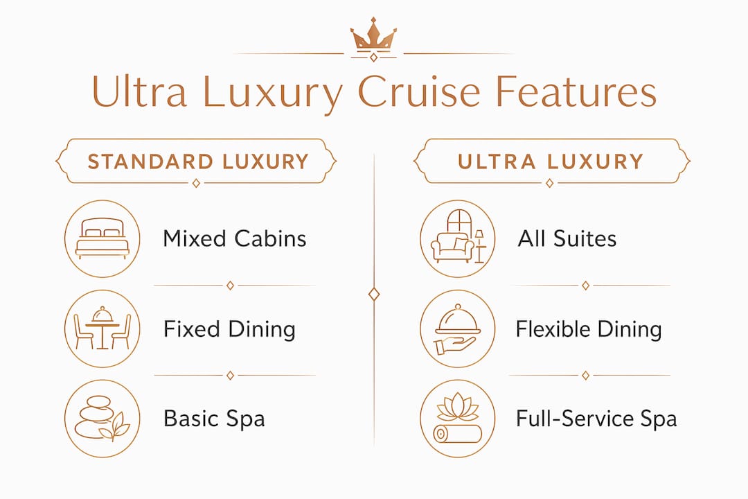 Infographic comparing standard and ultra luxury cruise features