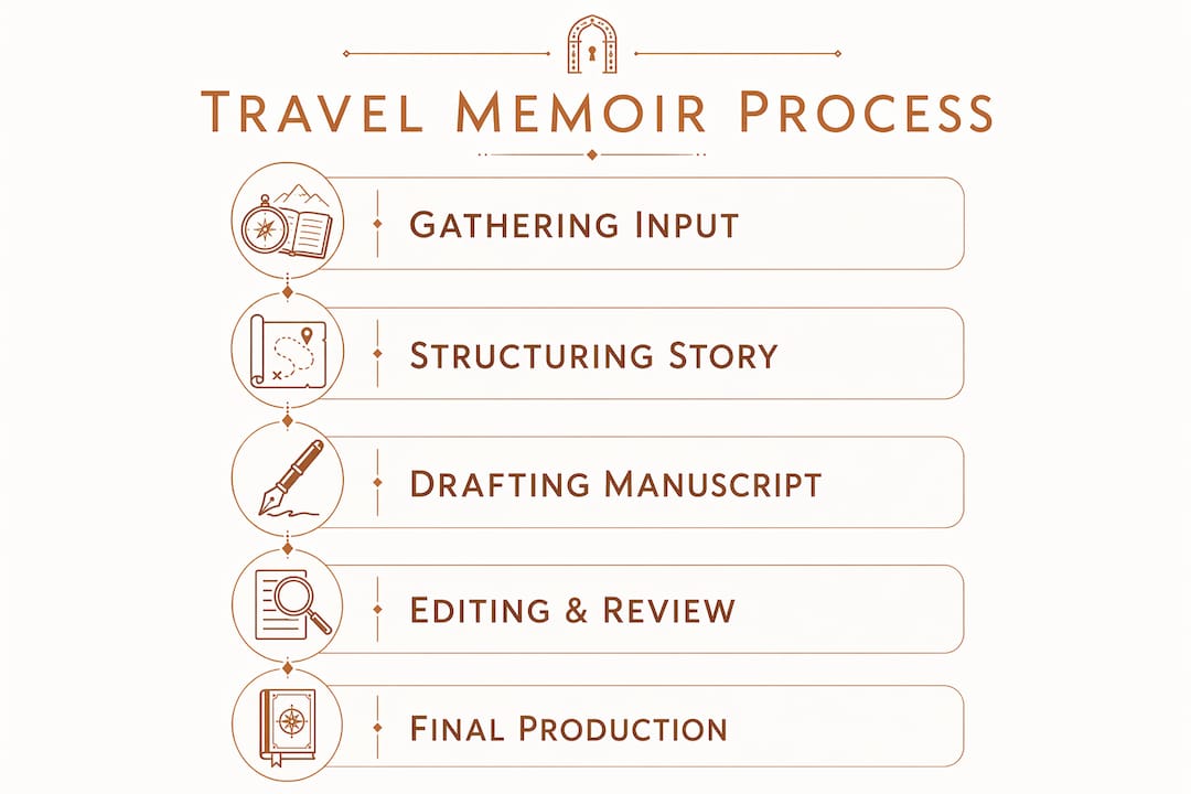 Infographic outlining travel memoir production steps