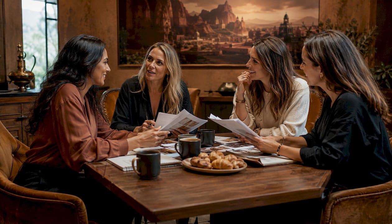 Small travel mastermind group discussing plans