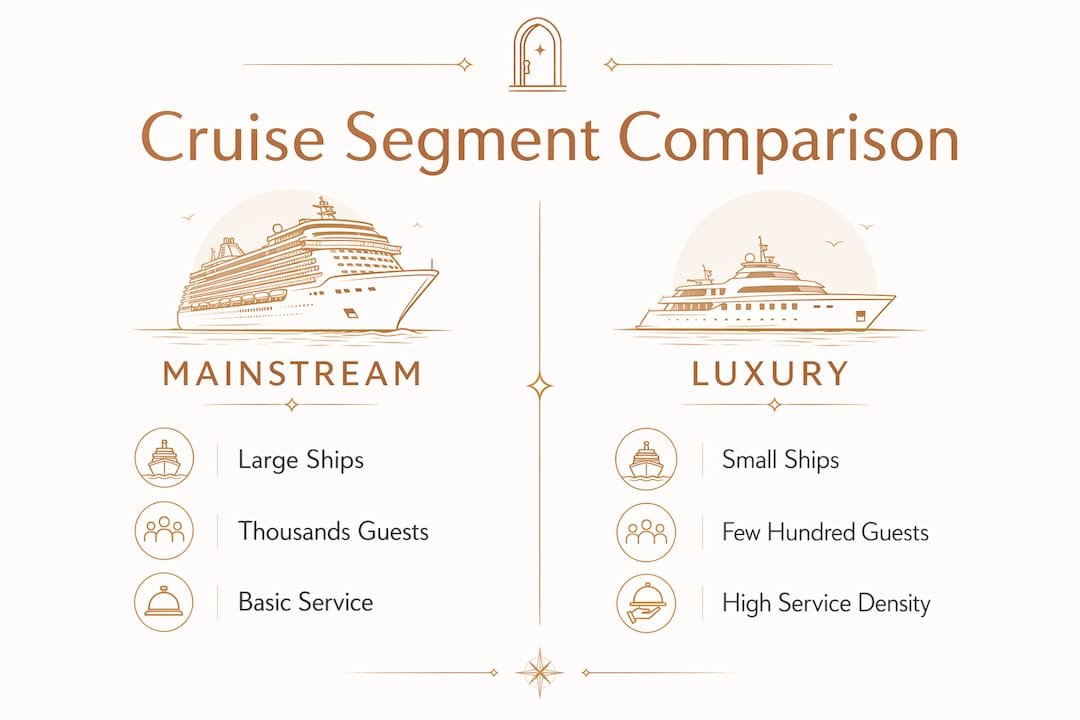 Infographic comparing luxury and mainstream cruise features