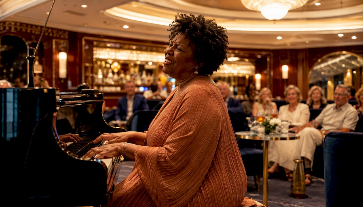 Pianist performing at intimate cruise bar