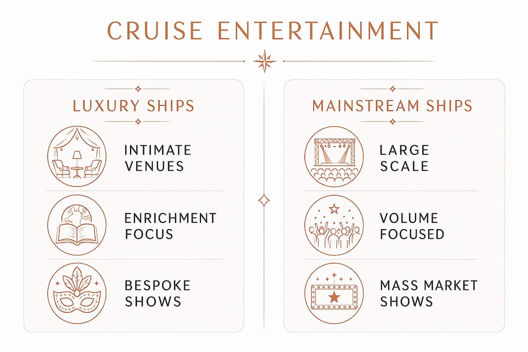 Comparison infographic luxury vs mainstream cruise entertainment