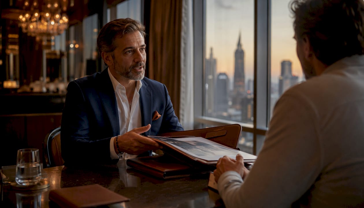 Travel expert presenting itinerary to client