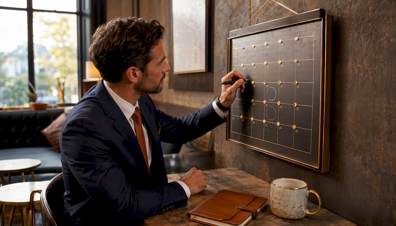 Travel planner marking luxury booking dates