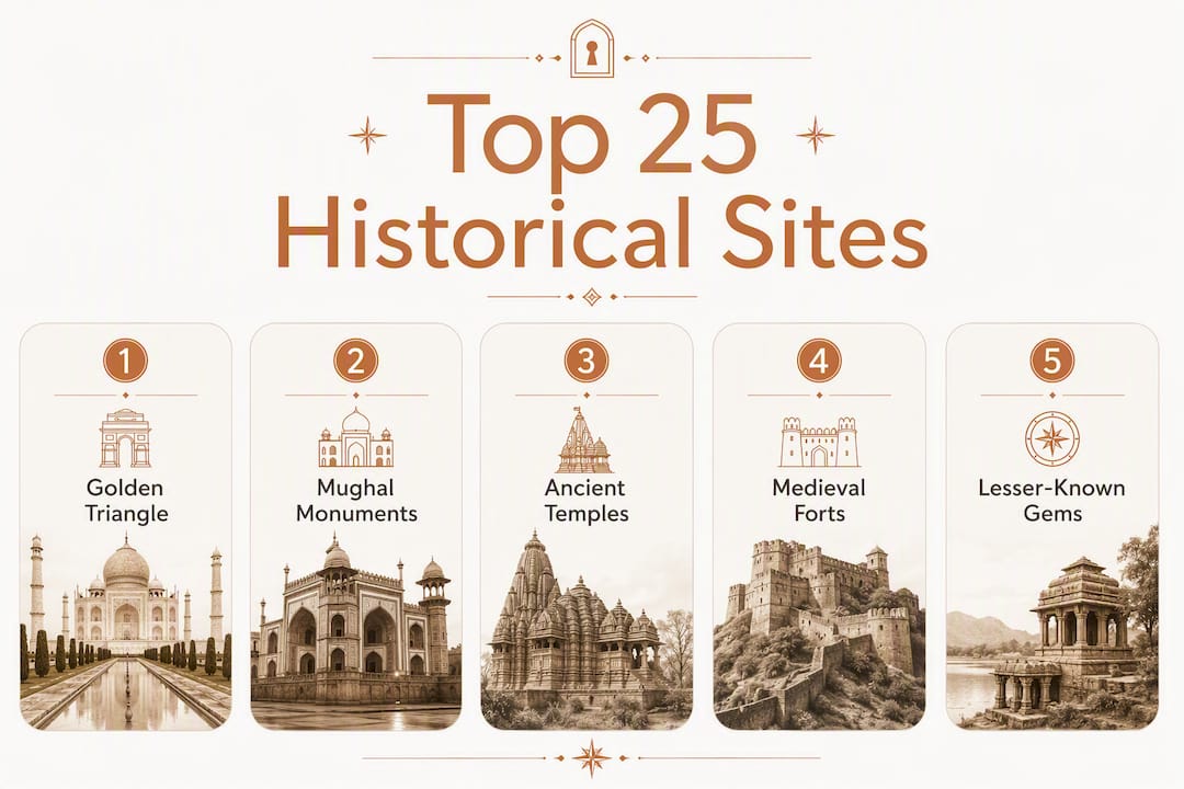 Infographic showing hierarchy of India's top historical sites