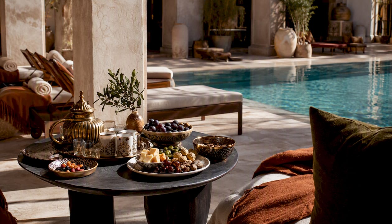 Luxury hotel poolside event setup