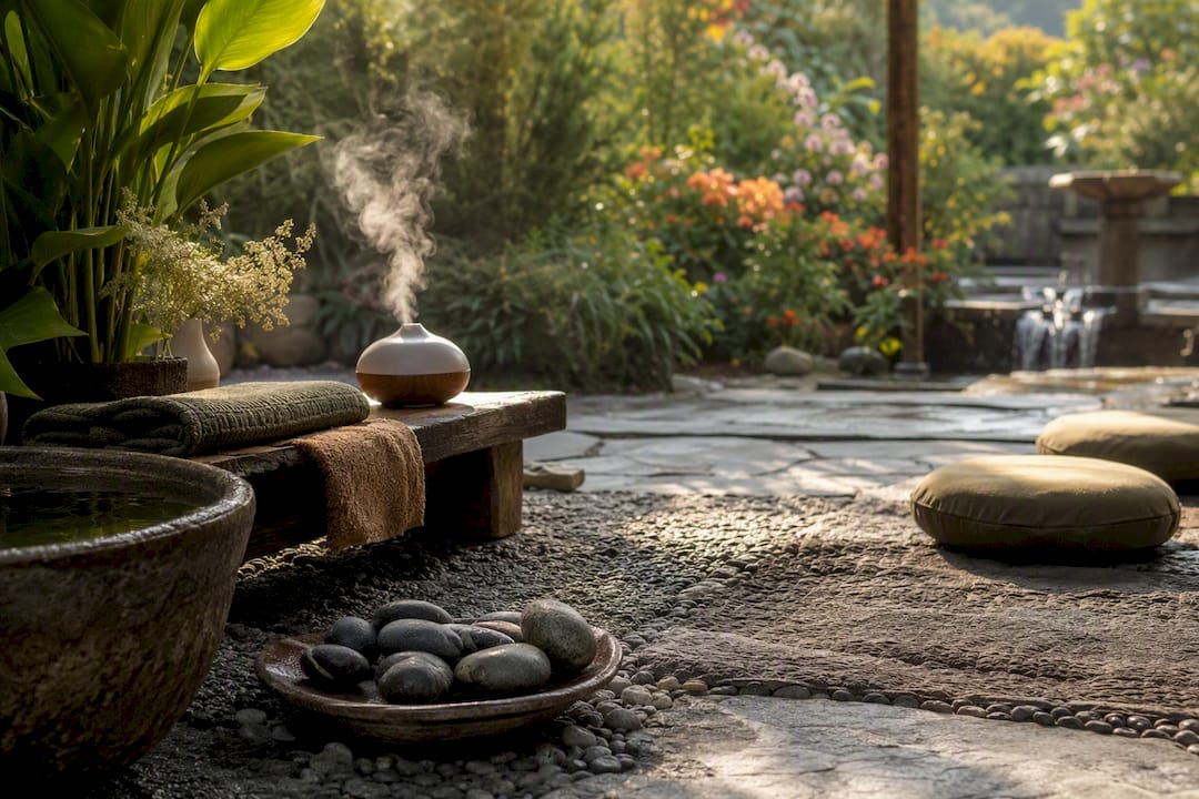Somatic therapy tools arranged for breathwork session