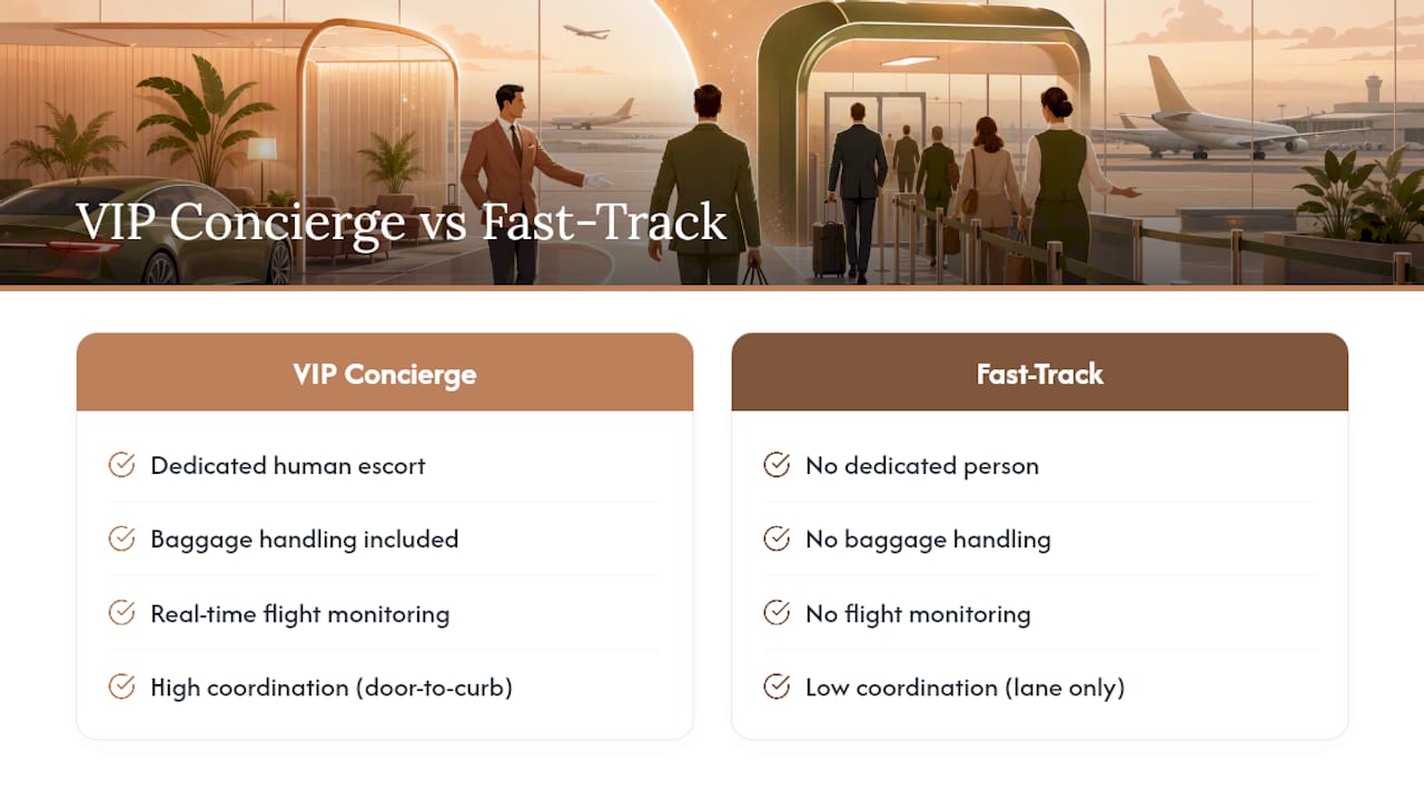 Diagram comparing VIP concierge and standard fast-track services