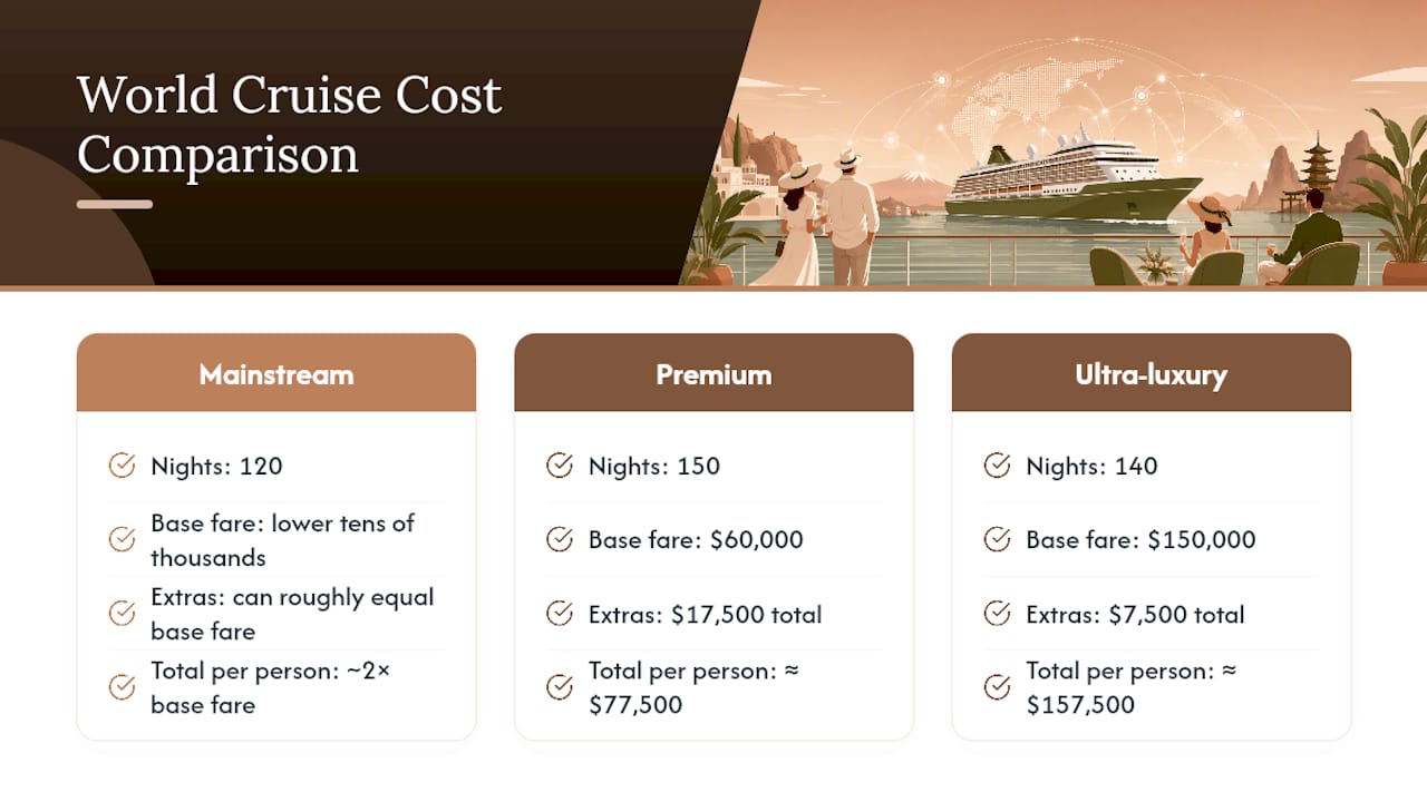 Comparison of three world cruise cost scenarios