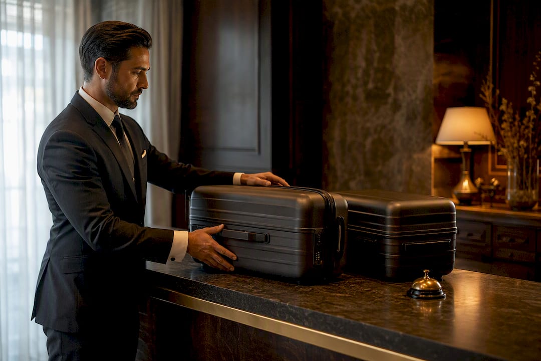 Concierge receiving delivered luggage cases
