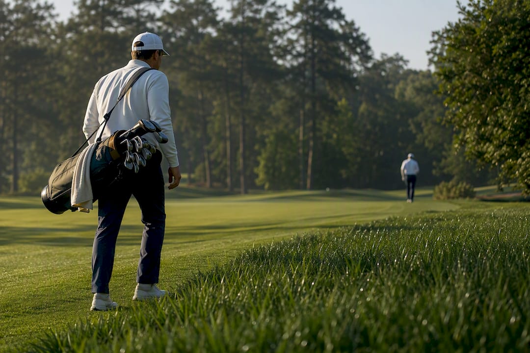Golfer walking during a private practice round