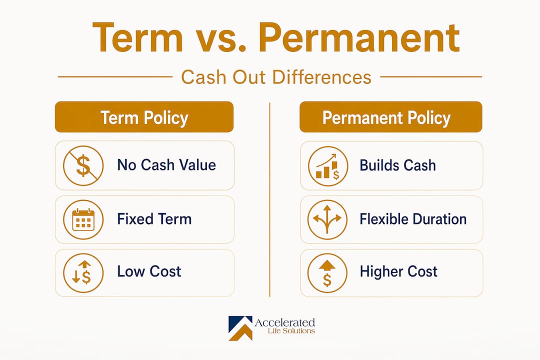 Infographic compares term and permanent life insurance cash value