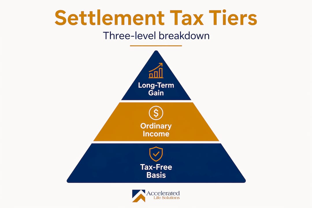 Infographic showing three-tier tax breakdown for settlements