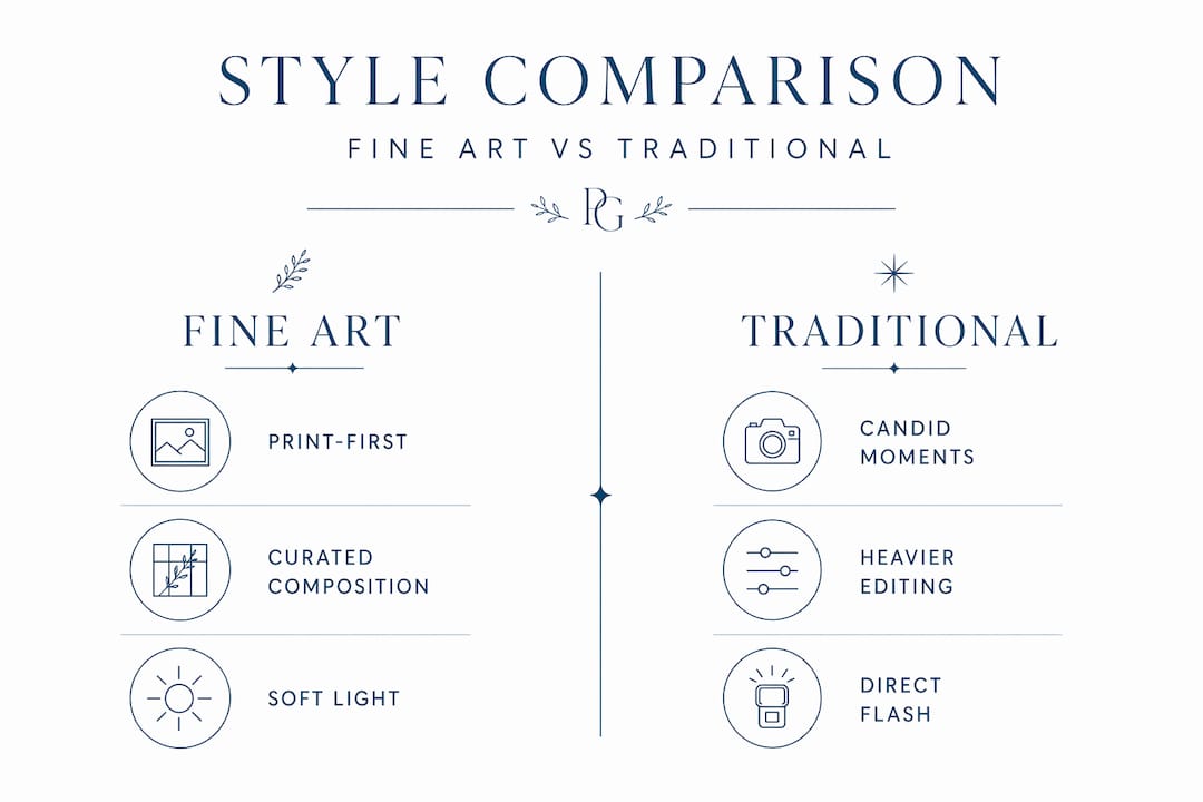 Infographic comparing fine art and traditional styles