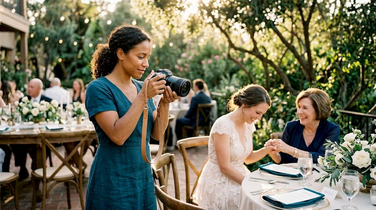 Wedding photographer capturing storytelling moment