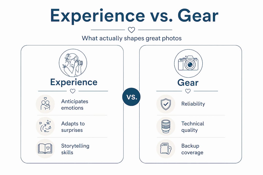 Infographic comparing experience and gear in photography