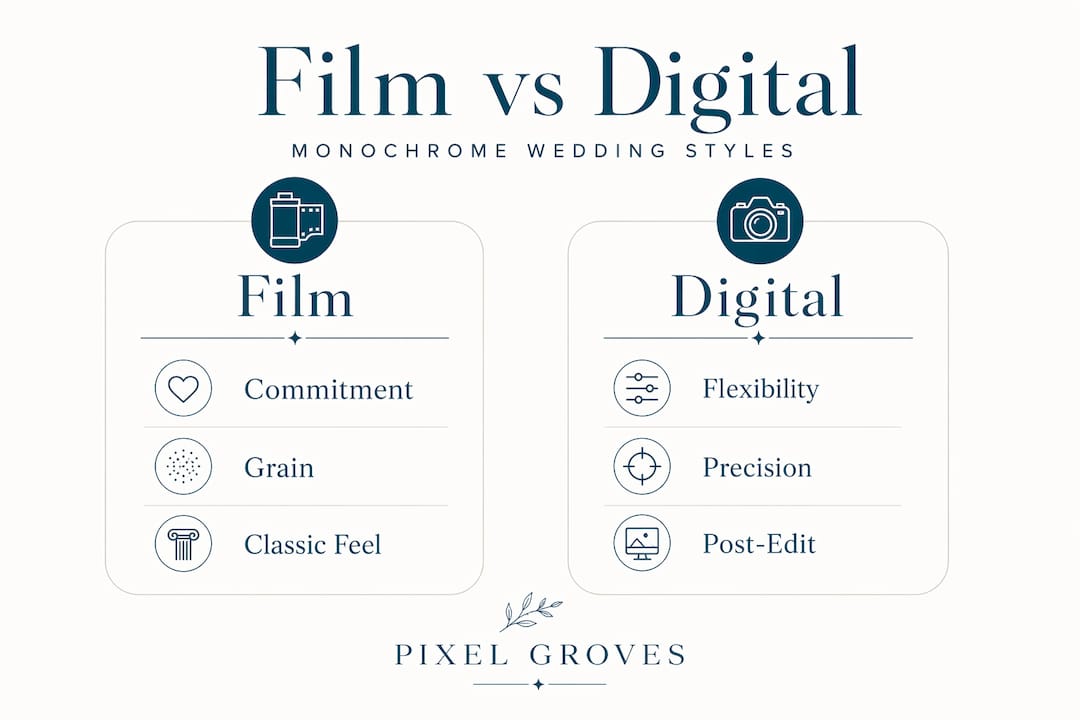 Infographic comparing film and digital monochrome