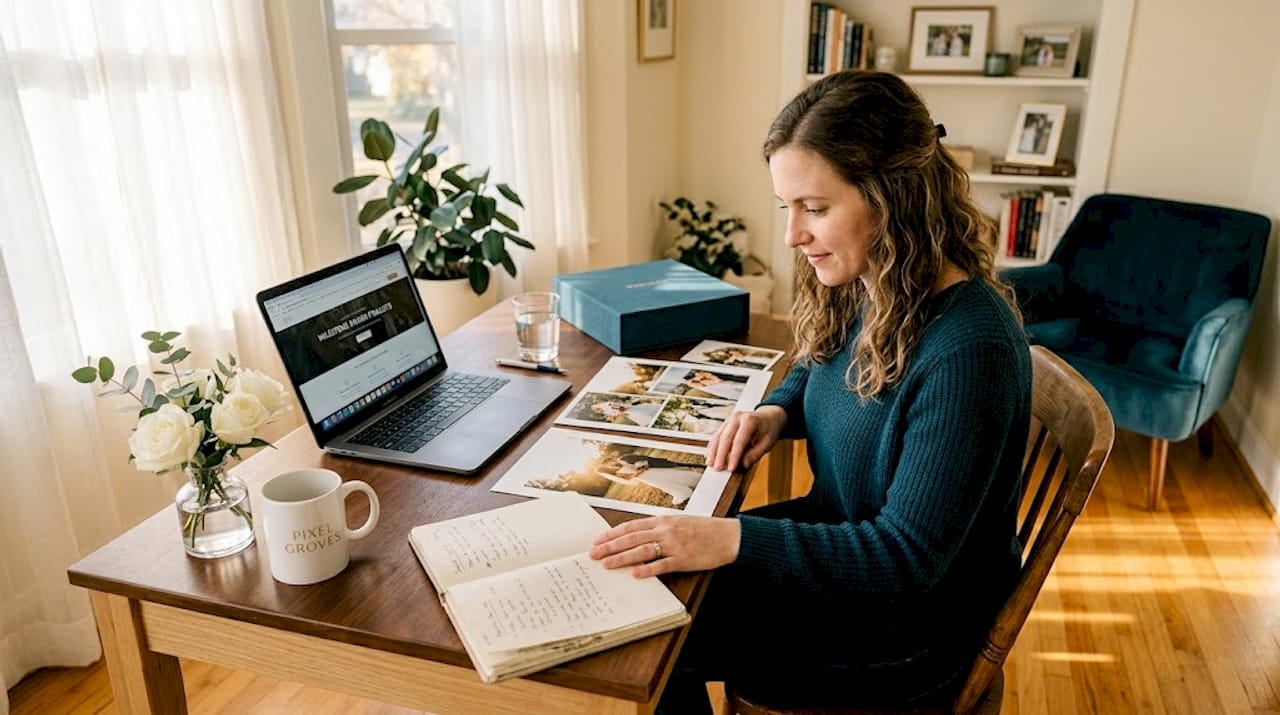 Photographer reviews prints for award submission