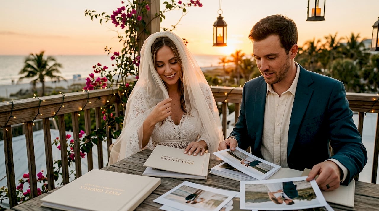 Florida couple reviewing wedding photography options
