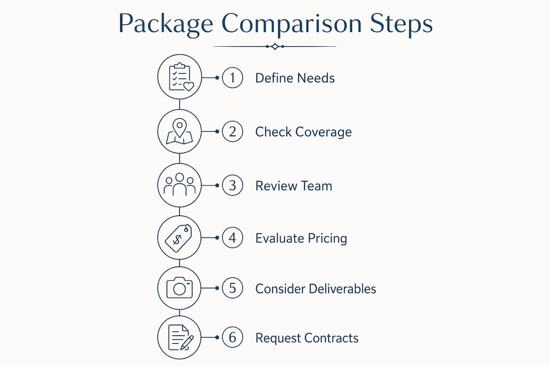 Infographic showing steps to compare wedding photography packages