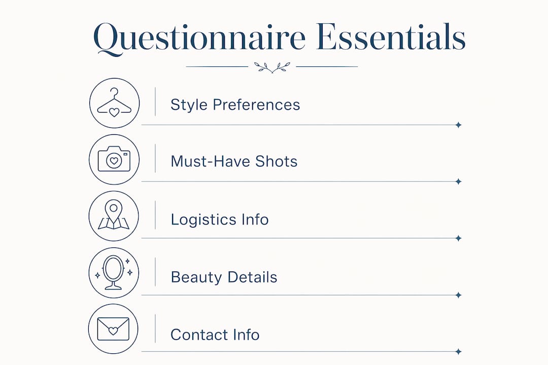 Infographic illustrating key wedding photography questionnaire elements