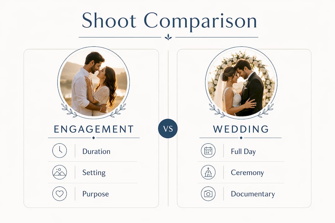 Infographic comparing engagement and wedding shoots