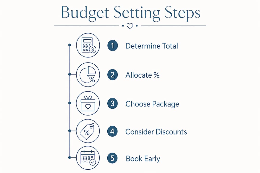 Infographic illustrating steps to set wedding photography budget