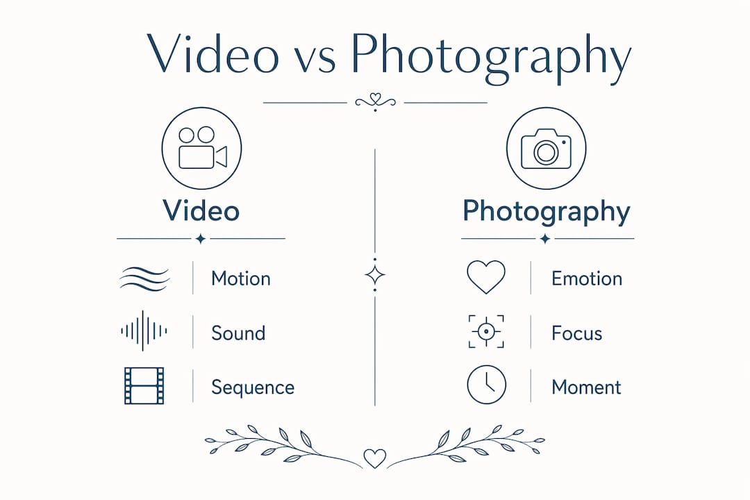 Infographic comparing wedding video and photography benefits