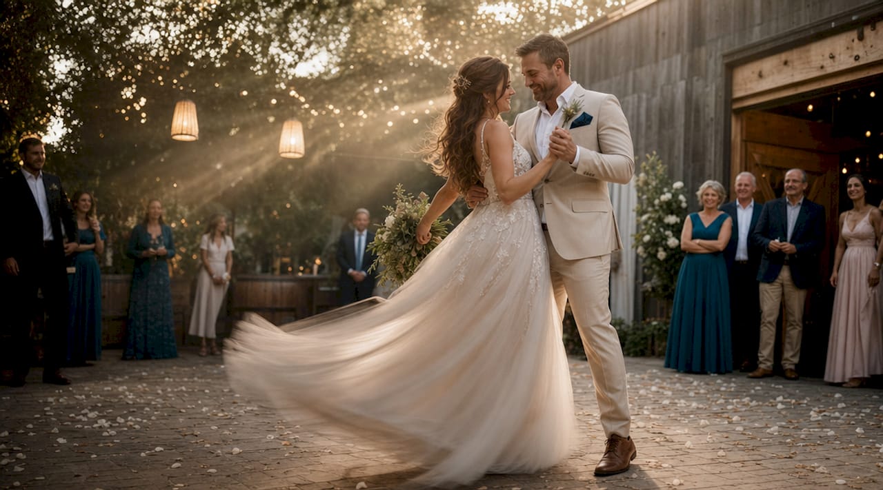 Bride and groom dancing with intentional motion blur