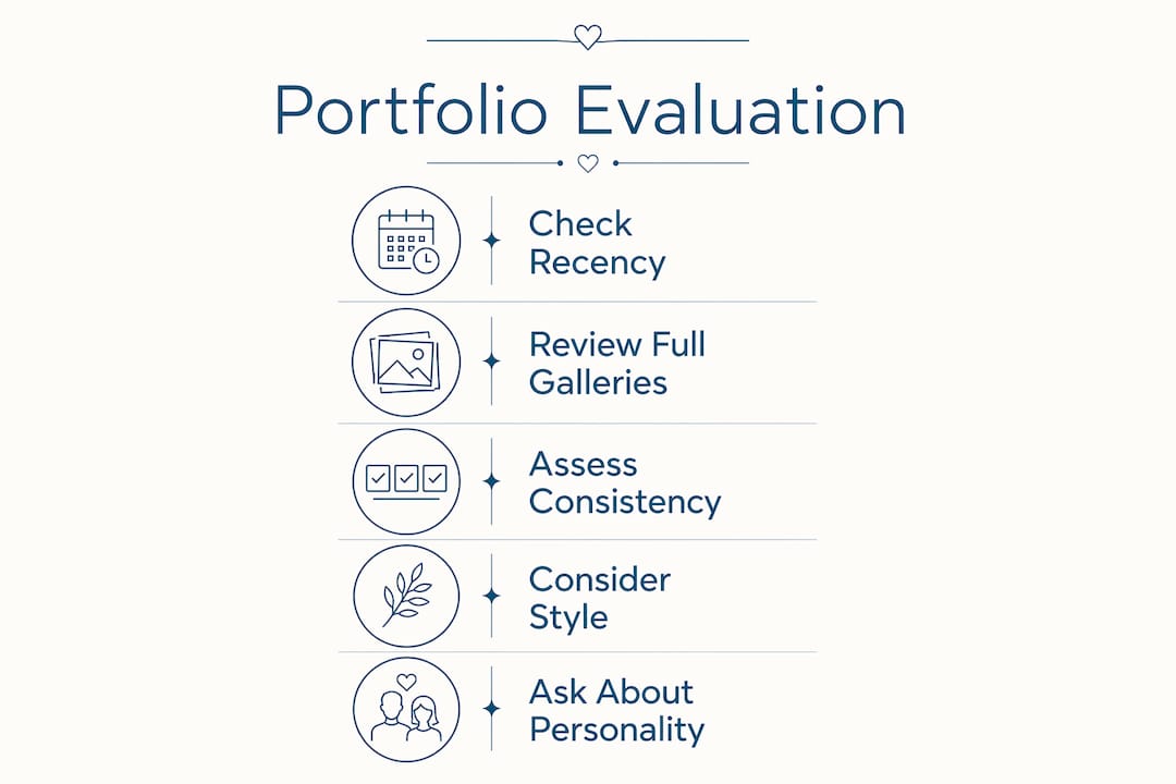 Infographic showing wedding photographer portfolio evaluation steps