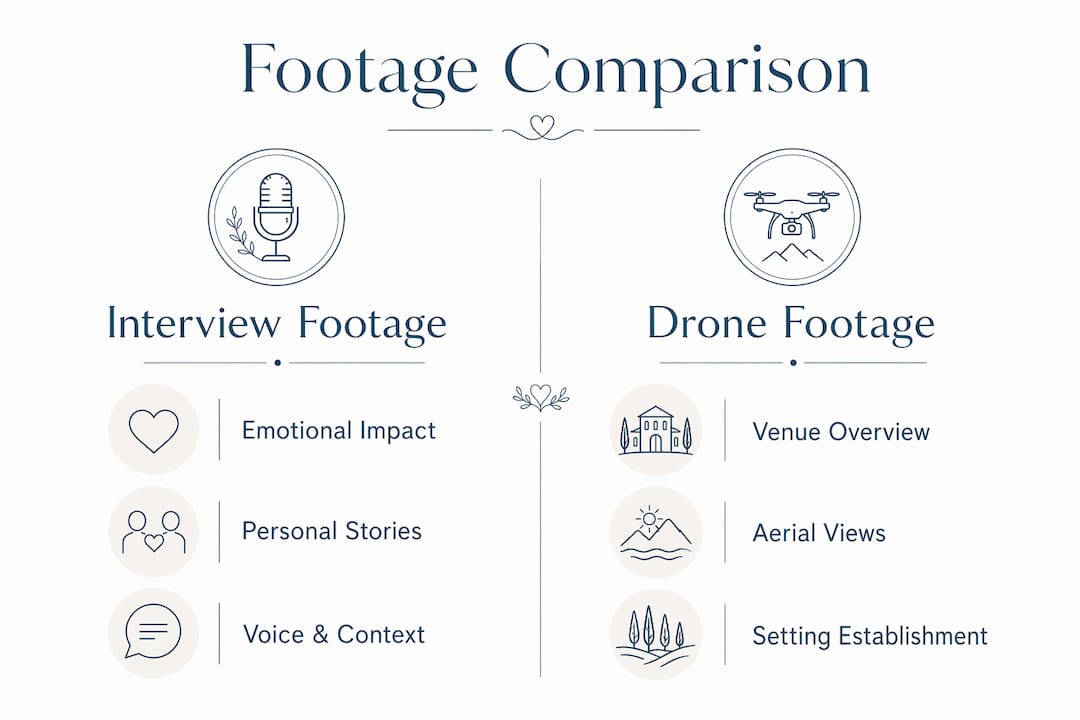 Infographic comparing interview and drone footage in weddings