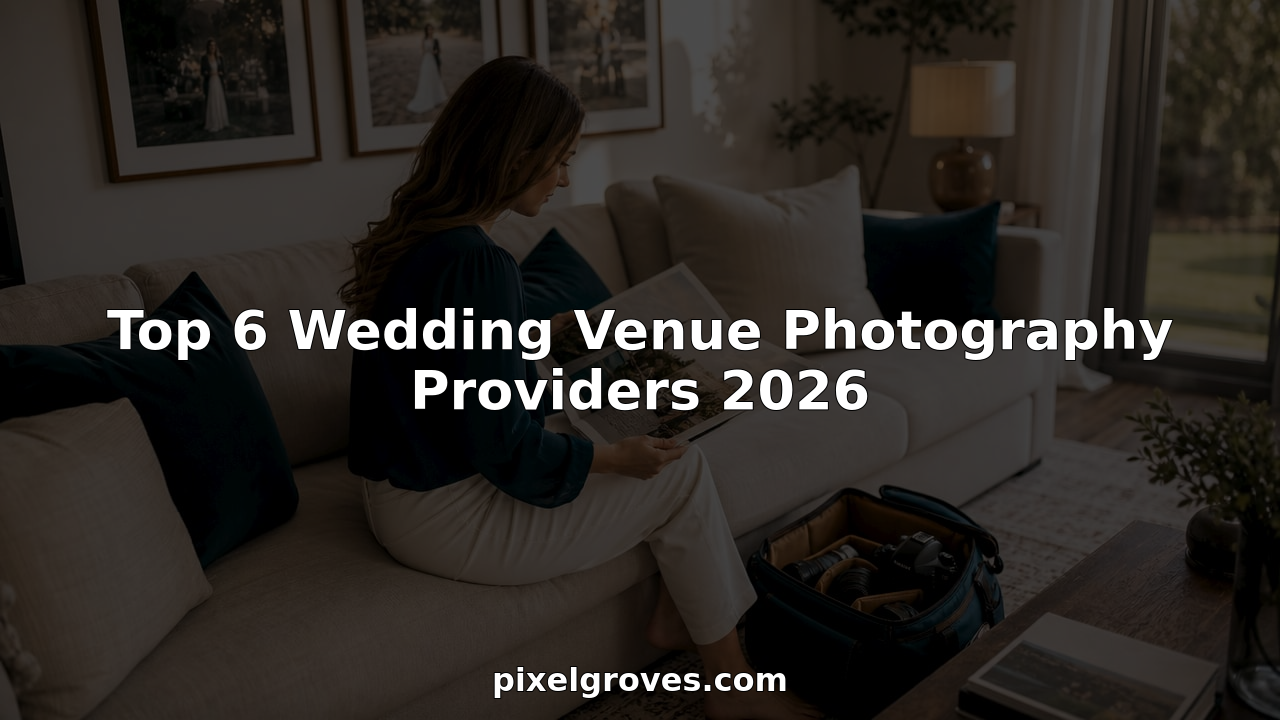 Wedding photographer reviewing venue materials at desk