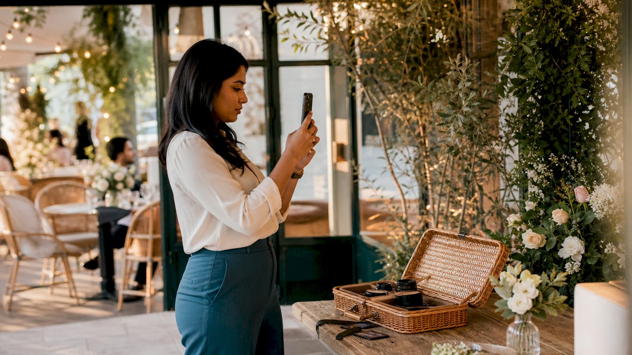 Wedding content creator capturing candid moment