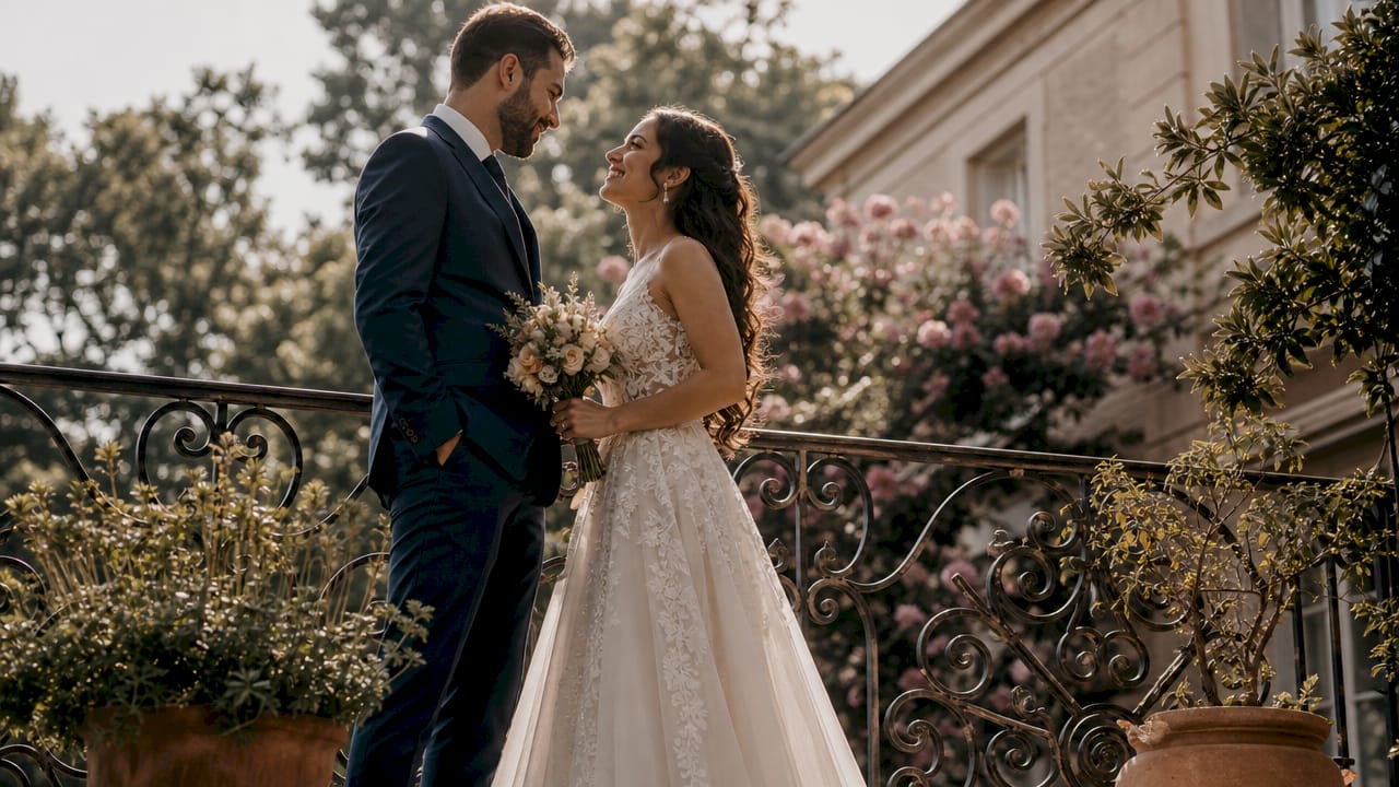 Bride and groom’s emotional first look outside