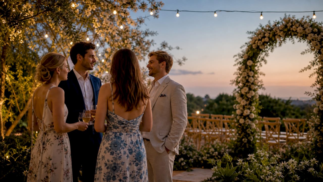 Outdoor garden intimate wedding venue setup