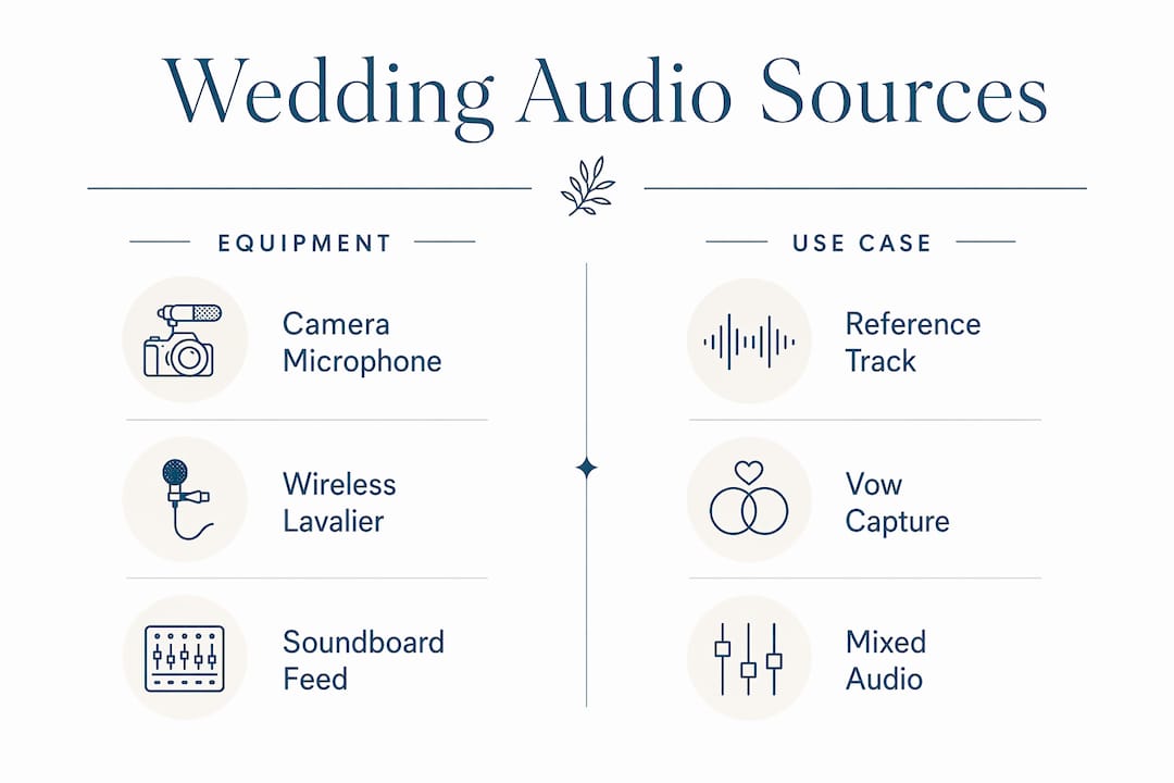 Infographic comparing wedding audio equipment and use cases