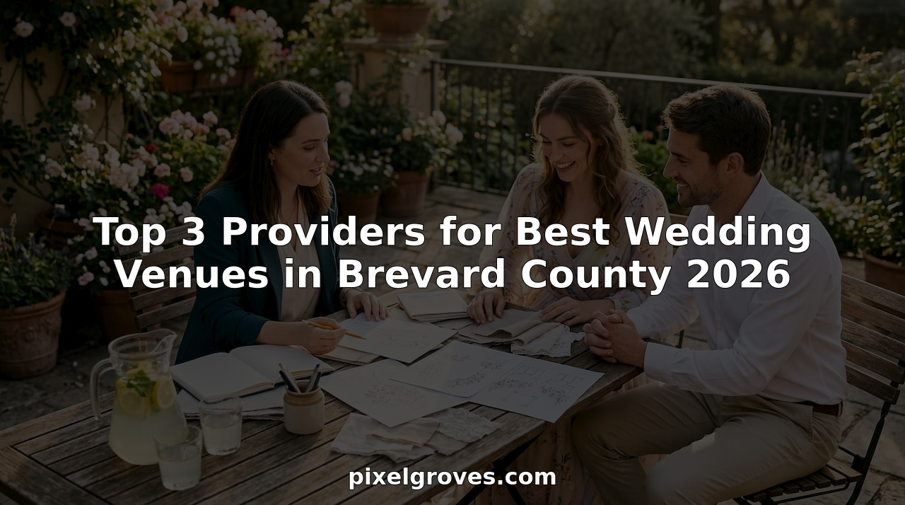 Couple consulting wedding planner at venue table