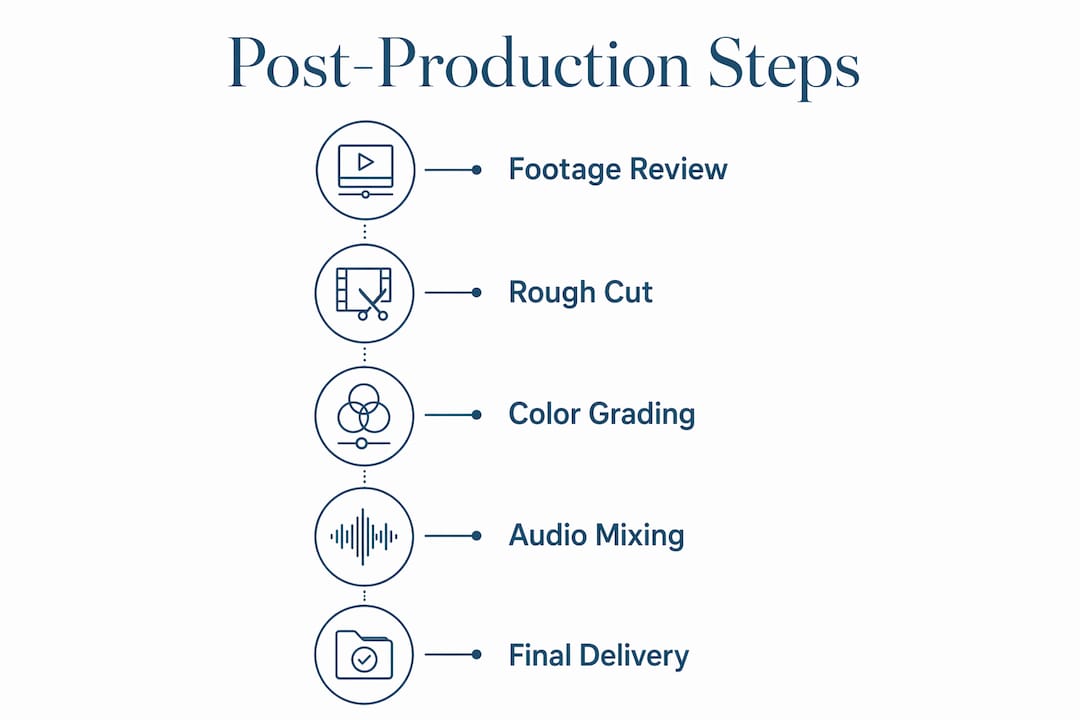 Infographic outlining wedding video post-production steps