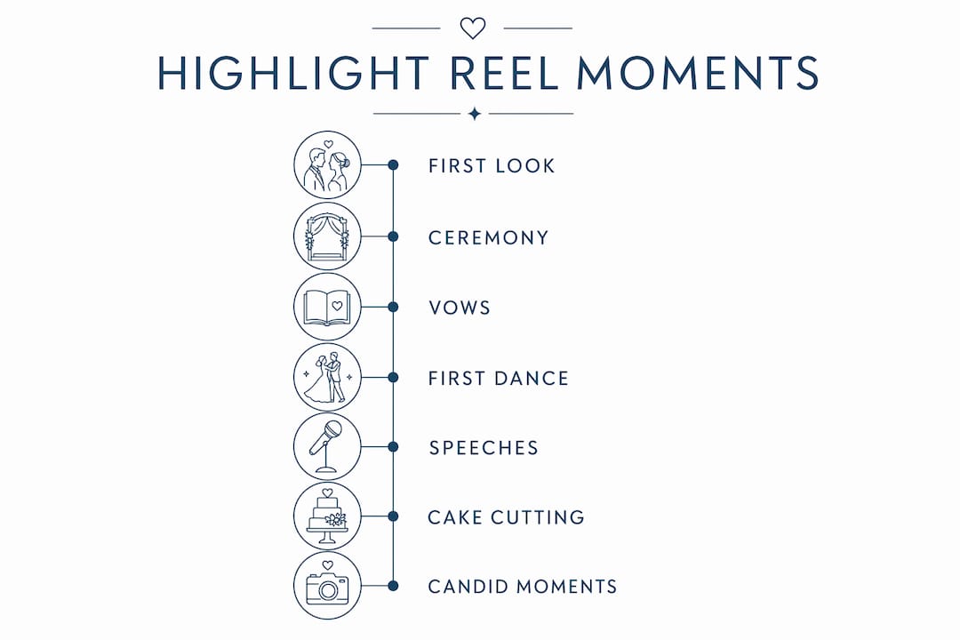 Infographic outlining key moments in wedding highlight reel